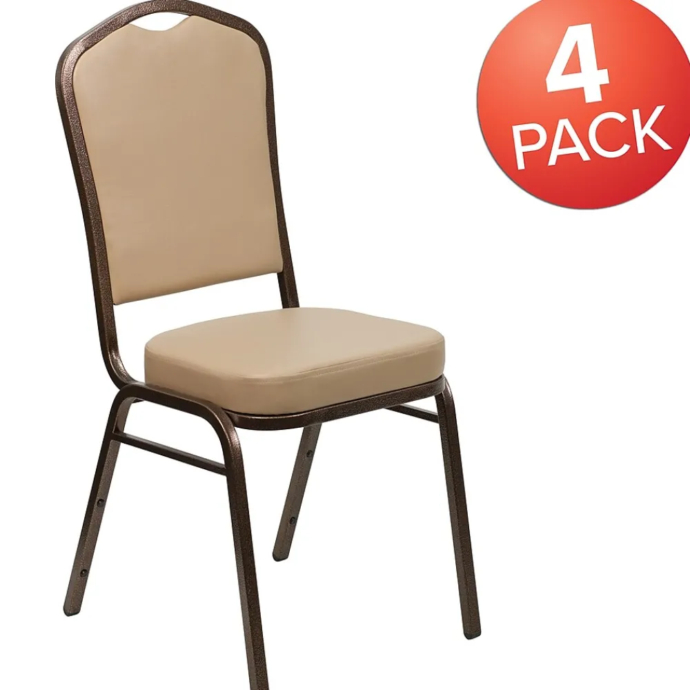 Folding & Stacking*Flash Furniture HERCULES Series Vinyl Banquet Stacking Chair, Tan/Copper Vein Frame, 4 Pack (4FDC01CPRTN)