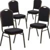 Folding & Stacking*Flash Furniture HERCULES Series Fabric Banquet Stacking Chair, Black Patterned/Gold Vein Frame, 4 Pack (4FDC01GVS0806)
