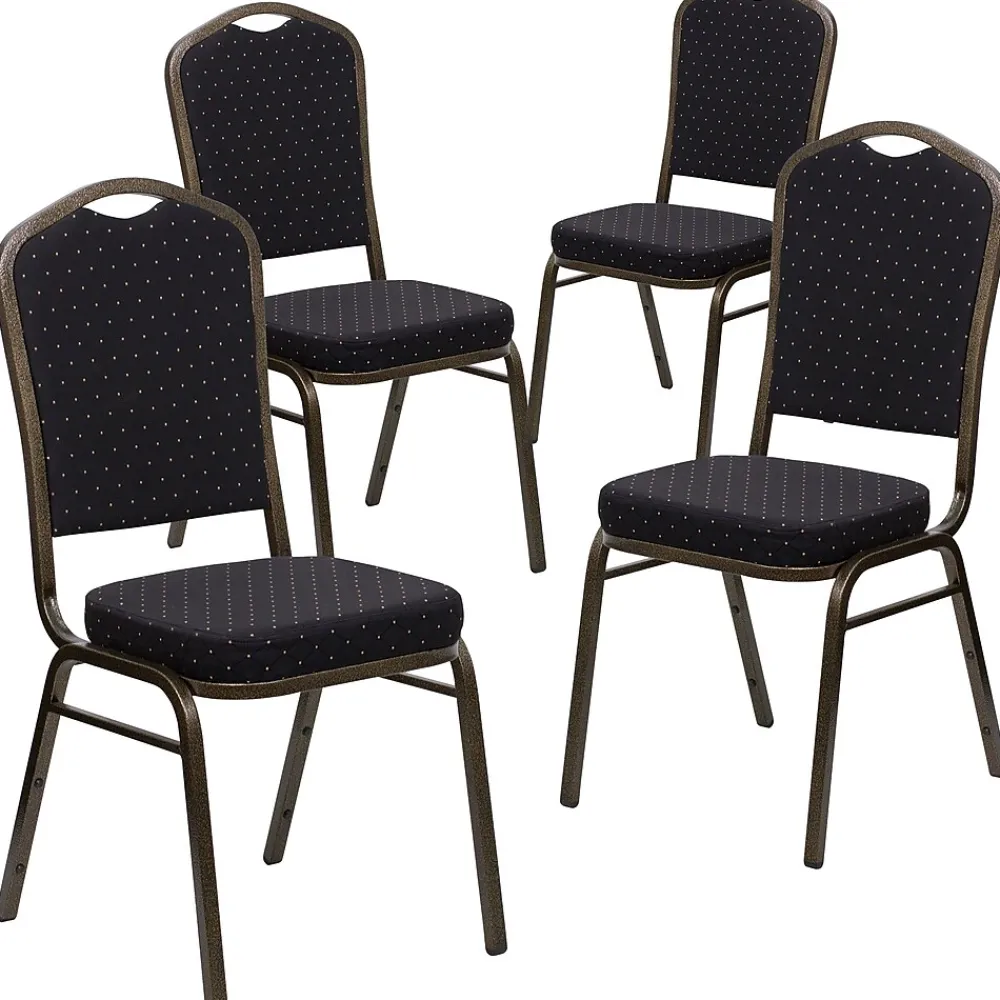 Folding & Stacking*Flash Furniture HERCULES Series Fabric Banquet Stacking Chair, Black Patterned/Gold Vein Frame, 4 Pack (4FDC01GVS0806)