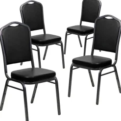 Folding & Stacking*Flash Furniture HERCULES Series Vinyl Banquet Stacking Chair, Black/Silver Vein Frame, 4 Pack (4FDC01SVBKVY)
