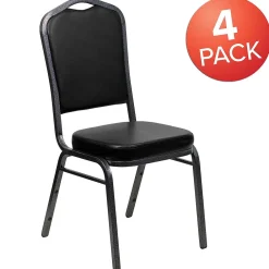 Folding & Stacking*Flash Furniture HERCULES Series Vinyl Banquet Stacking Chair, Black/Silver Vein Frame, 4 Pack (4FDC01SVBKVY)