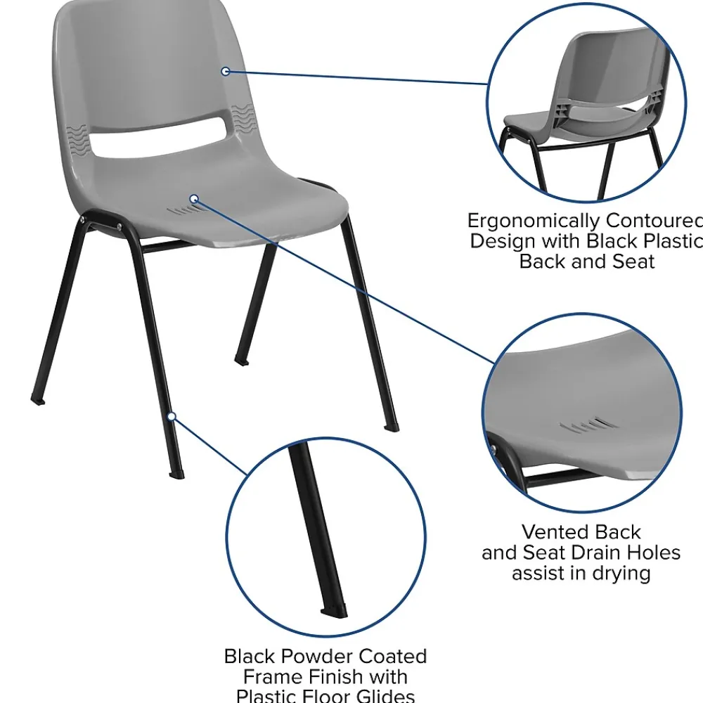 Folding & Stacking*Flash Furniture HERCULES Series Plastic Shell Stack Chair, Gray/Black (RUTEO1GY)