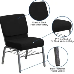Folding & Stacking*Flash Furniture HERCULES Series Fabric Church Chair with Book Rack, Black/Silver Vein Frame (XUCH0221BKSVB)