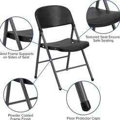 Folding & Stacking*Flash Furniture HERCULES™ Plastic Armless Folding Chair With Charcoal Frame, Black, 4/Pack