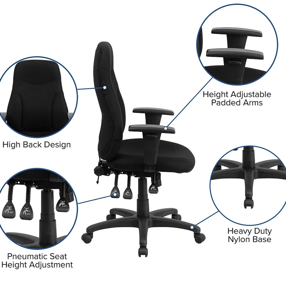 Office Chairs*Flash Furniture Hughes Ergonomic Fabric Swivel High Back Task Office Chair, Black (BT90297HA)