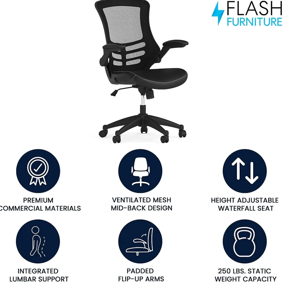Office Chairs*Flash Furniture Kelista Ergonomic LeatherSoft/Mesh Swivel Mid-Back Task Office Chair, Black (BLX5MLEA)