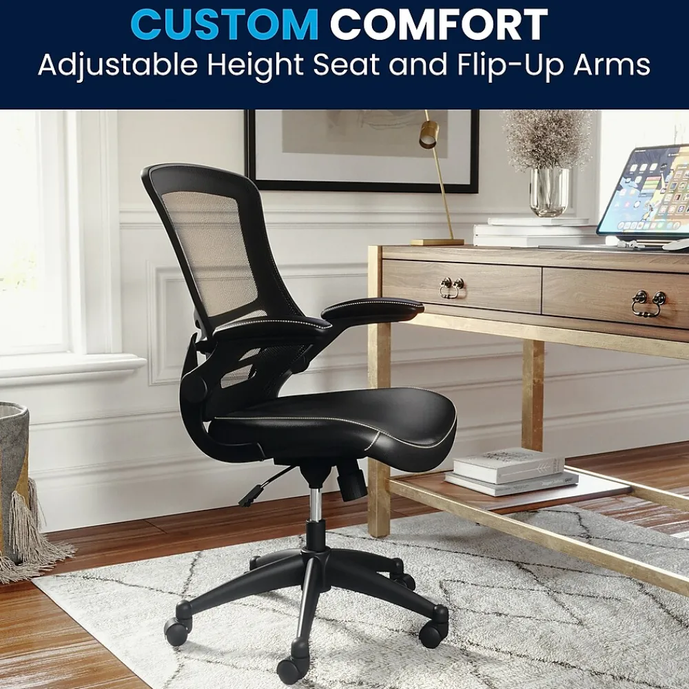 Office Chairs*Flash Furniture Kelista Ergonomic LeatherSoft/Mesh Swivel Mid-Back Task Office Chair, Black (BLX5MLEA)