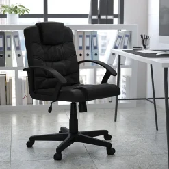 Office Chairs*Flash Furniture Lindon LeatherSoft Swivel Mid-Back Task Office Chair, Black (GO937MBKLEA)