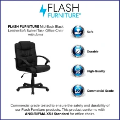 Office Chairs*Flash Furniture Lindon LeatherSoft Swivel Mid-Back Task Office Chair, Black (GO937MBKLEA)