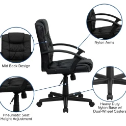Office Chairs*Flash Furniture Lindon LeatherSoft Swivel Mid-Back Task Office Chair, Black (GO937MBKLEA)