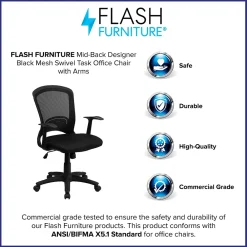 Office Chairs*Flash Furniture Manny Ergonomic Mesh Swivel Mid-Back Task Office Chair, Black (HL0007)