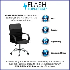 Office Chairs*Flash Furniture Manor Ergonomic LeatherSoft/Mesh Swivel Mid-Back Task Office Chair, Black (LFW61B2)