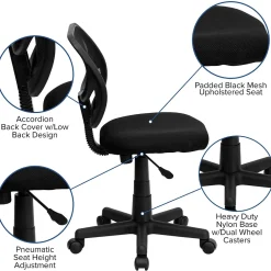 Office Chairs*Flash Furniture Neri Armless Ergonomic Mesh Swivel Low Back Task Office Chair, Black (WA3074BK)