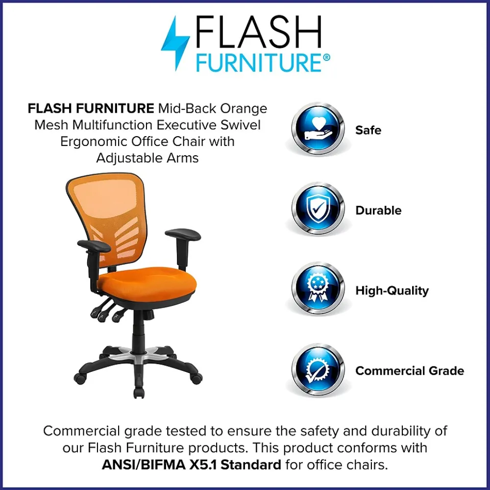 Ergonomic Chairs*Flash Furniture Nicholas Ergonomic Mesh Swivel Mid-Back Multifunction Executive Office Chair, (HL0001OR) Orange