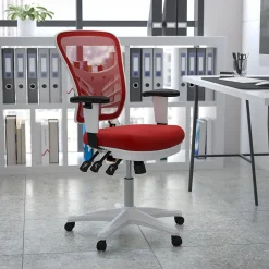 Ergonomic Chairs*Flash Furniture Nicholas Ergonomic Mesh Swivel Mid-Back Multifunction Executive Office Chair, (HL0001WHRED) Red/White Frame