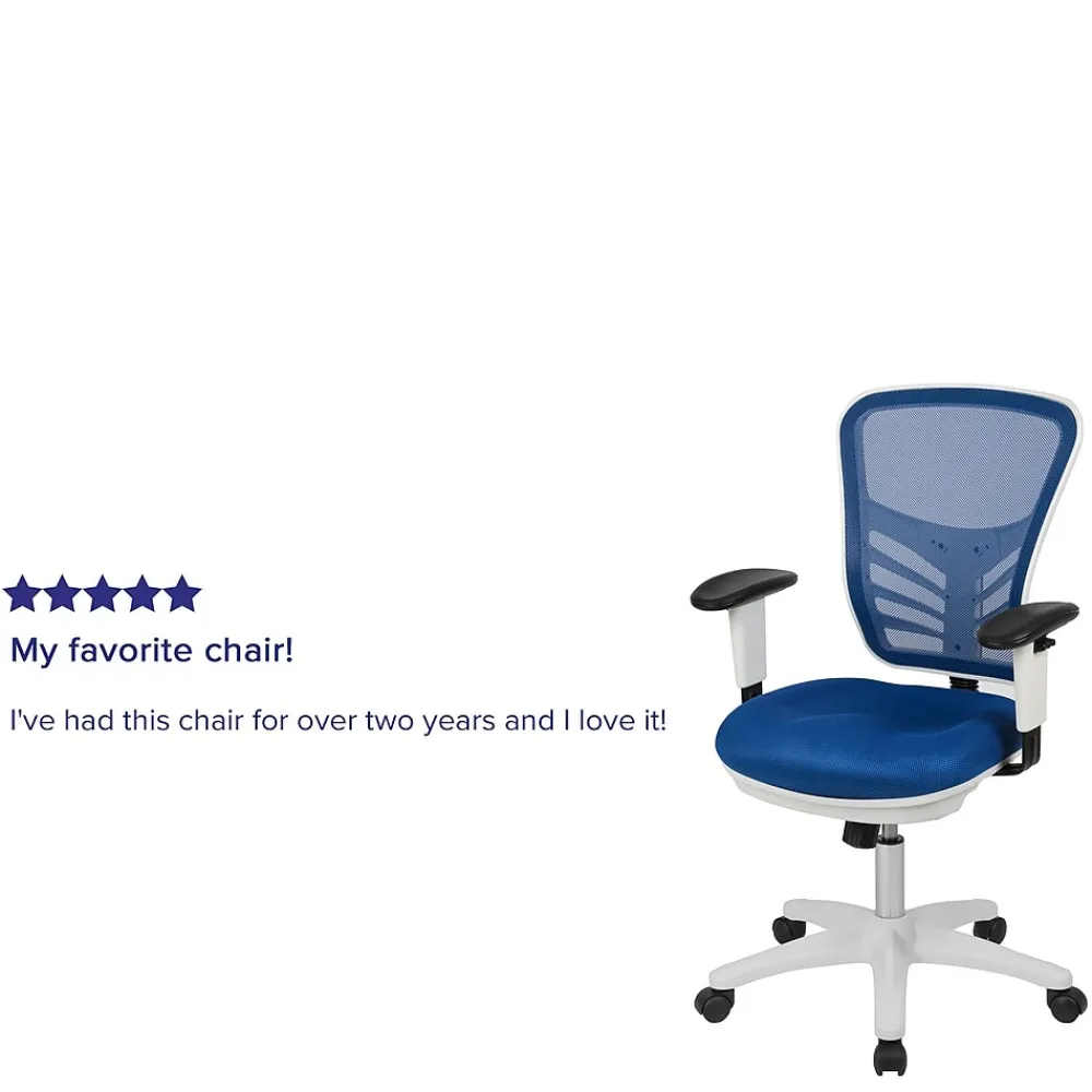 Ergonomic Chairs*Flash Furniture Nicholas Ergonomic Mesh Swivel Mid-Back Multifunction Executive Office Chair, (HL0001WHBLUE) Blue/White Frame