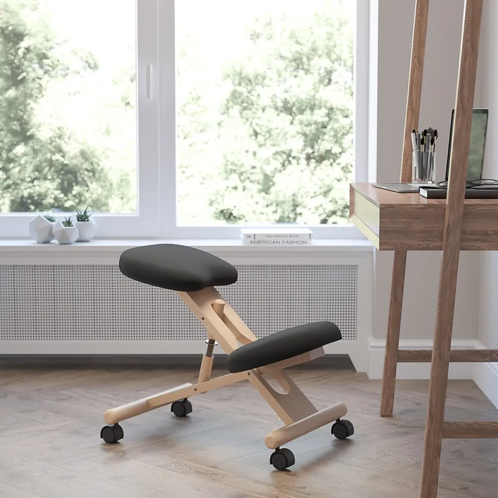 Office Chairs*Flash Furniture Posey Armless Ergonomic Fabric/Wood Mobile Kneeling Office Chair, Black (WLSB210)