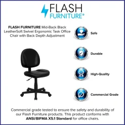 Office Chairs*Flash Furniture Ronald Armless Ergonomic LeatherSoft Swivel Mid-Back Task Office Chair, Black (BT688BK)