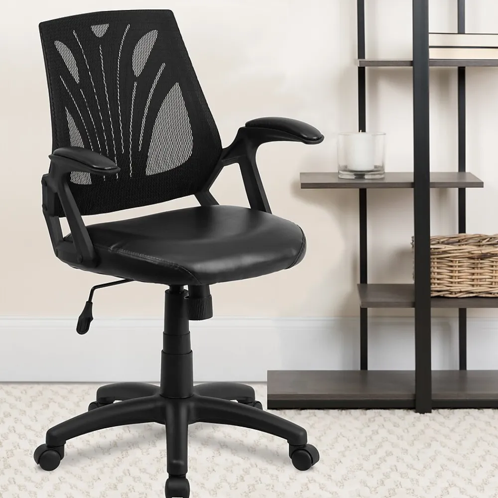 Office Chairs*Flash Furniture Sam Ergonomic LeatherSoft/Mesh Swivel Mid-Back Task Office Chair, Black (GOWY82LEA)