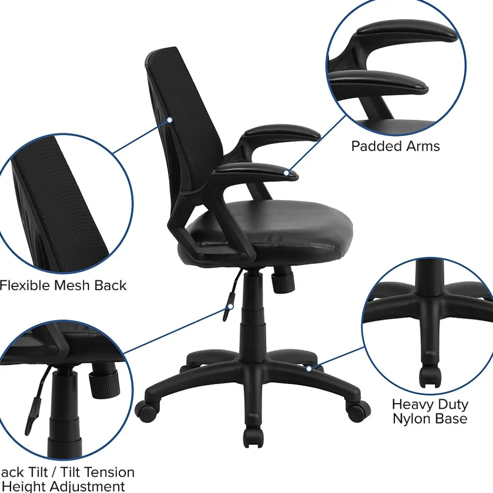 Office Chairs*Flash Furniture Sam Ergonomic LeatherSoft/Mesh Swivel Mid-Back Task Office Chair, Black (GOWY82LEA)