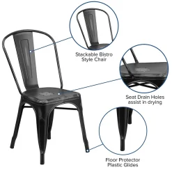 Folding & Stacking*Flash Furniture Tenley Metal Stacking Chair, Distressed Black (ET3534BK)