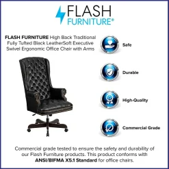 Office Chairs*Flash Furniture Turner Ergonomic LeatherSoft Swivel High Back Fully Tufted Executive Office Chair, Black (CI360BK)