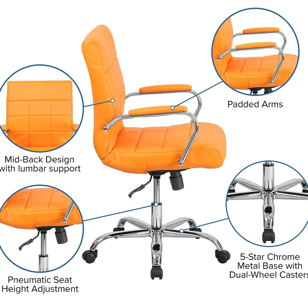 Office Chairs*Flash Furniture Vivian Vinyl Swivel Mid-Back Executive Office Chair, Orange (GO2240ORG)