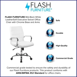Office Chairs*Flash Furniture Whitney Ergonomic LeatherSoft Swivel Mid-Back Executive Office Chair, White/Chrome (GO2286MWH)