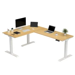 Standing Desks*FlexiSpot E7 76"W Electric L-Shaped Adjustable Top Standing Desk, White (E7LW557624BAM) Bamboo