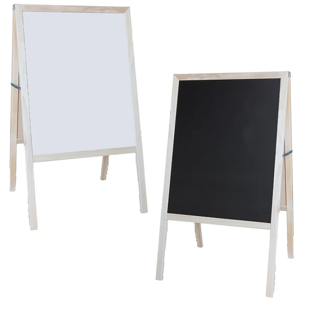Dry Erase*Flipside Dry-Erase/Chalkboard Marquee Easel, 42", White/Black/Natural Wood (31200)