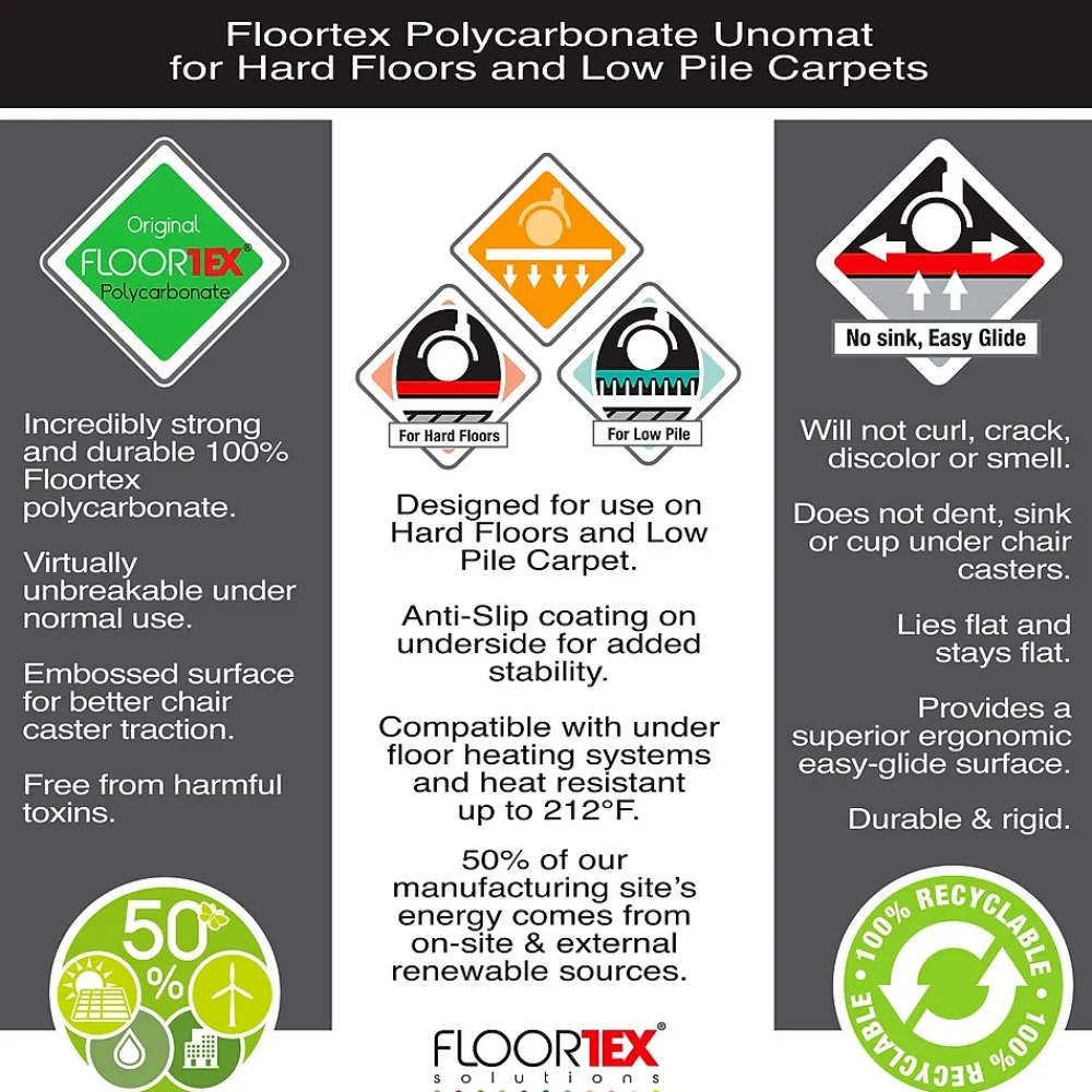 Chair Mats*Floortex Cleartex Unomat Carpet & Hard Floor Chair Mat with Lip, 35" x 47", Low-Pile, Clear (128920LRA)
