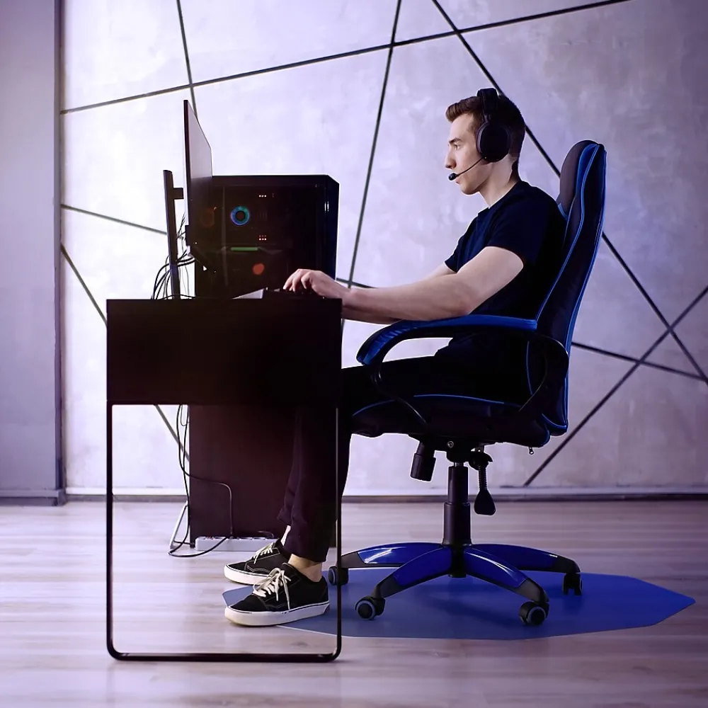 Chair Mats*Floortex 9Mat Hard Floor Gaming Chair Mat, 38" x 39", Blue Polycarbonate (FC121001009RBL)