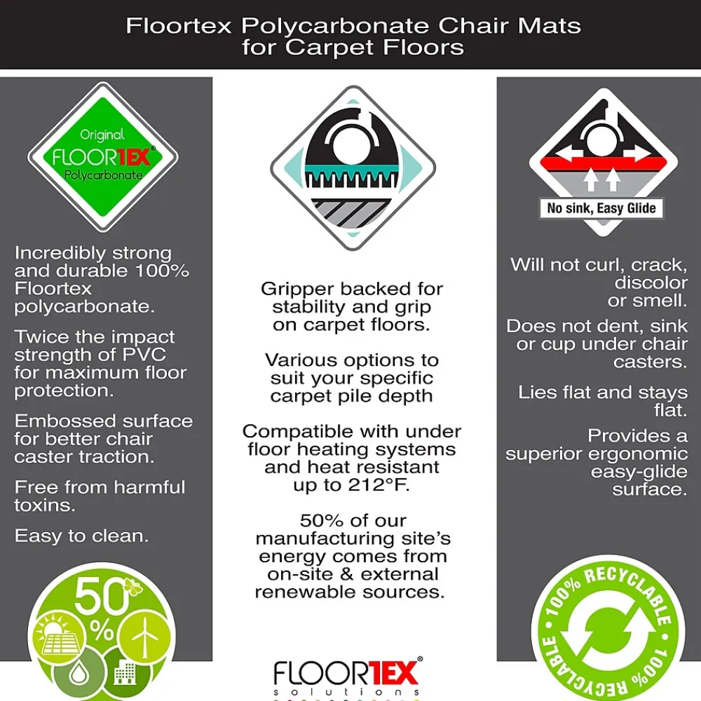 Chair Mats*Floortex Valuemat Plus Chair Mat, 48" x 53", Designed for Low-Pile Carpet, Clear Polycarbonate (FR1113020ER)