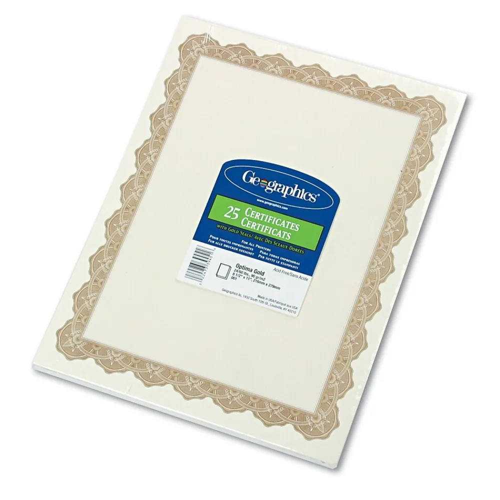 Awards & Certificates*Geographics Certificates, 8.5" x 11", Gold, 25/Pack (39451S)