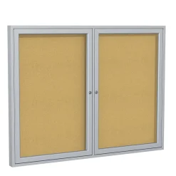 Bulletin*Ghent 4' H x 5' W Enclosed Natural Cork Bulletin Board with Satin Frame, 2 Door (PA24860K)