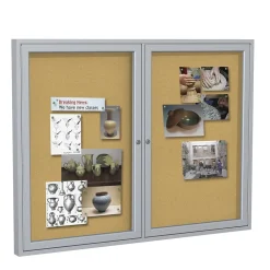 Bulletin*Ghent 4' H x 5' W Enclosed Natural Cork Bulletin Board with Satin Frame, 2 Door (PA24860K)