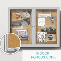 Bulletin*Ghent 4' H x 5' W Enclosed Natural Cork Bulletin Board with Satin Frame, 2 Door (PA24860K)