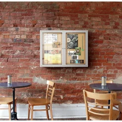 Bulletin*Ghent 4' H x 5' W Enclosed Natural Cork Bulletin Board with Satin Frame, 2 Door (PA24860K)