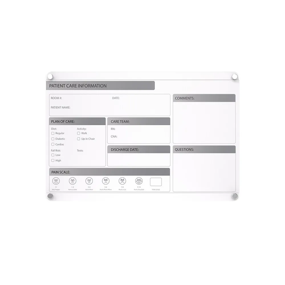 Dry Erase*Ghent Changeable Patient Room Glass Dry-Erase Whiteboard, 18"H x 24"W (GRPHMYRNFM11P-18-12H)
