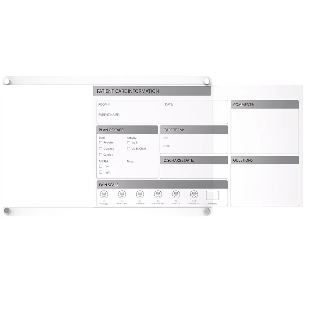Dry Erase*Ghent Changeable Patient Room Glass Dry-Erase Whiteboard, 18"H x 24"W (GRPHMYRNFM11P-18-12H)