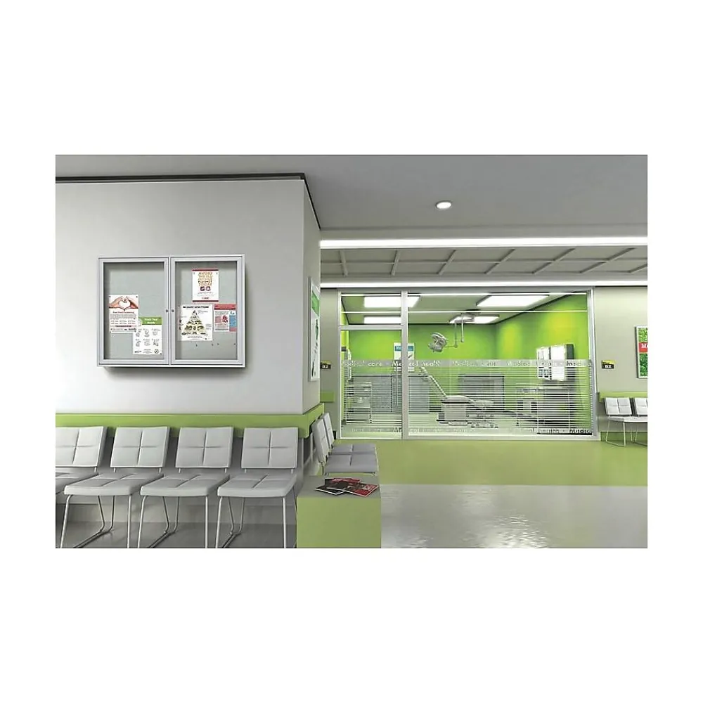 Bulletin*Ghent Vinyl Enclosed Bulletin Board, Satin Frame, 3'H x 4'W (PA23648VX-193)