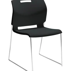 Folding & Stacking*Global Popcorn Plastic Stack Chair without Arms, Asphalt Black, 4/Ct (TD6711-BLK)