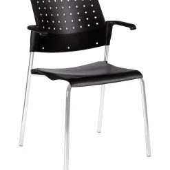 Folding & Stacking*Global Sonic Plastic All-Purpose Stackable Guest Chairs with Arms, Black, 2/Ct (6513CH-BK/BK)