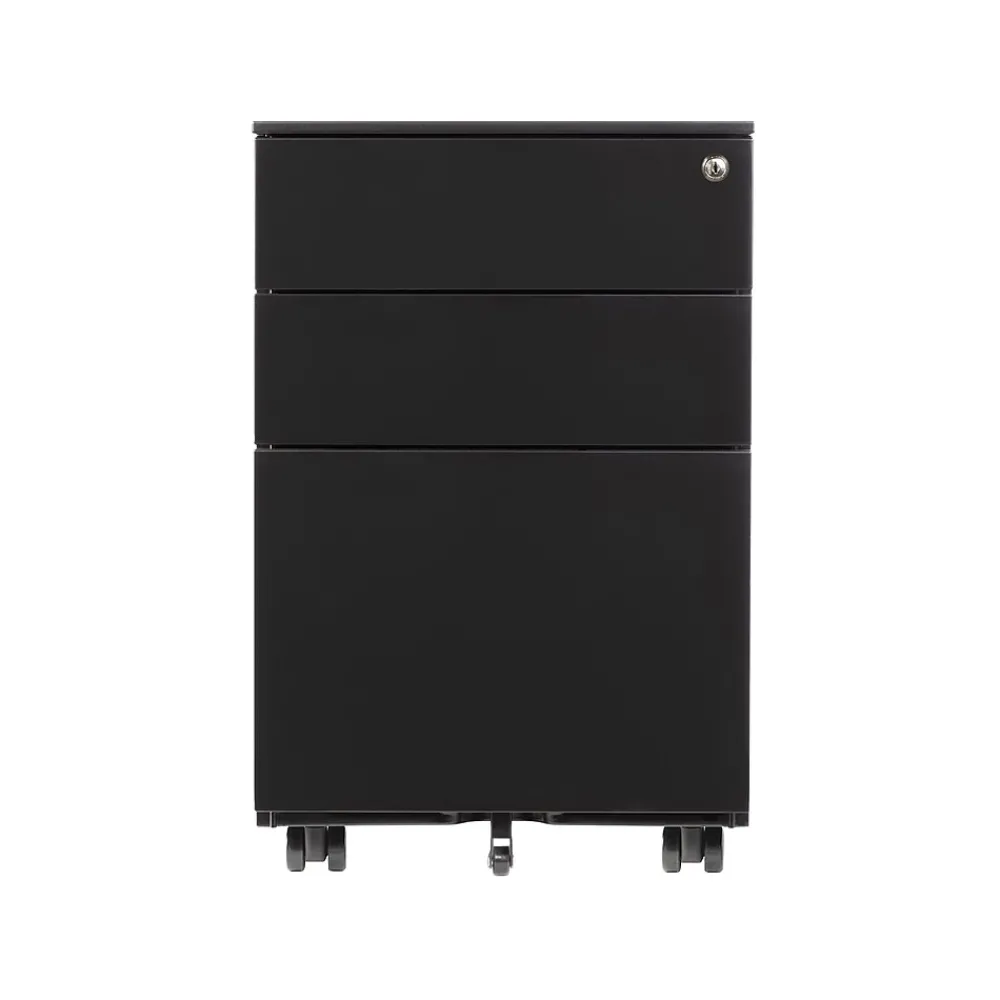 File Cabinets*Gry Mattr 3-Drawer Mobile Vertical File Cabinet, Letter/Legal Size, Lockable, 23.62"H x 15.35"W x 20.47"D, Black (GMCC-00849)