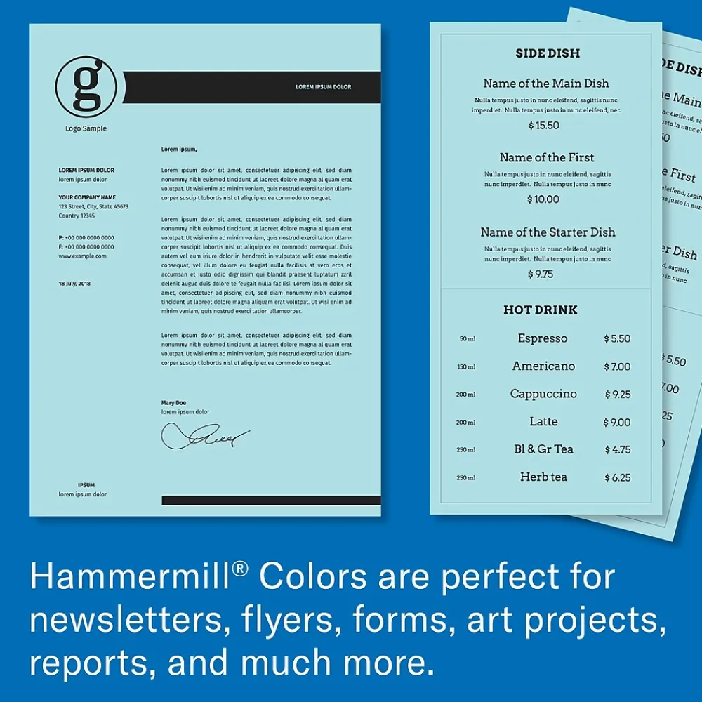 Multipurpose Paper*Hammermill Colors Multipurpose Paper, 20 lbs., 8.5" x 11", Blue, 500 Sheets/Ream (103309)