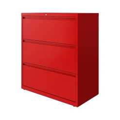File Cabinets*Hirsh HL10000 Series 3-Drawer Lateral File Cabinet, Locking, Letter/Legal, Lava Red, 36