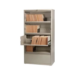 File Cabinets*Hirsh HL10000 Series 5-Drawer Lateral File Cabinet, Locking, Letter/Legal, Putty, 36