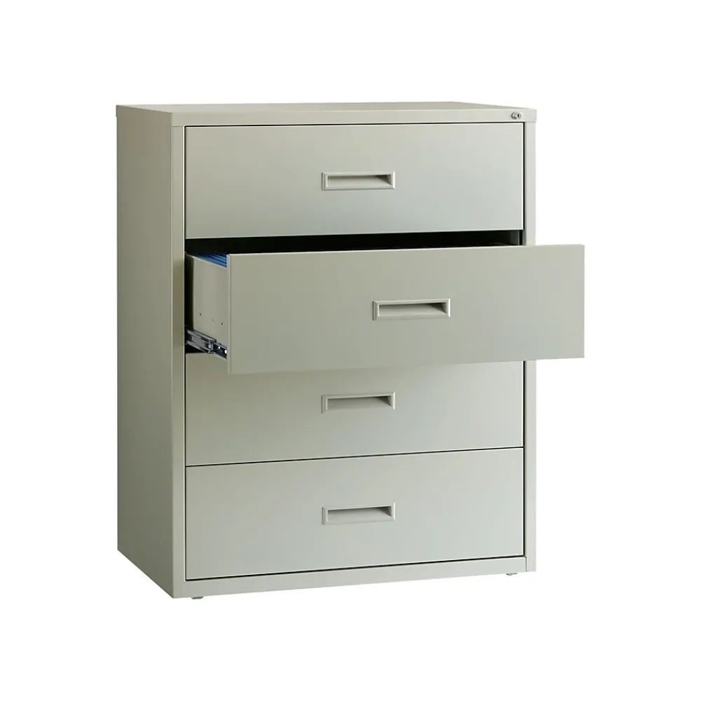 File Cabinets*Hirsh HL1000 Series 4-Drawer Lateral File Cabinet, Letter/Legal Size, Lockable, 52.5"H x 30"W x 18.63"D, Light Gray (19440)