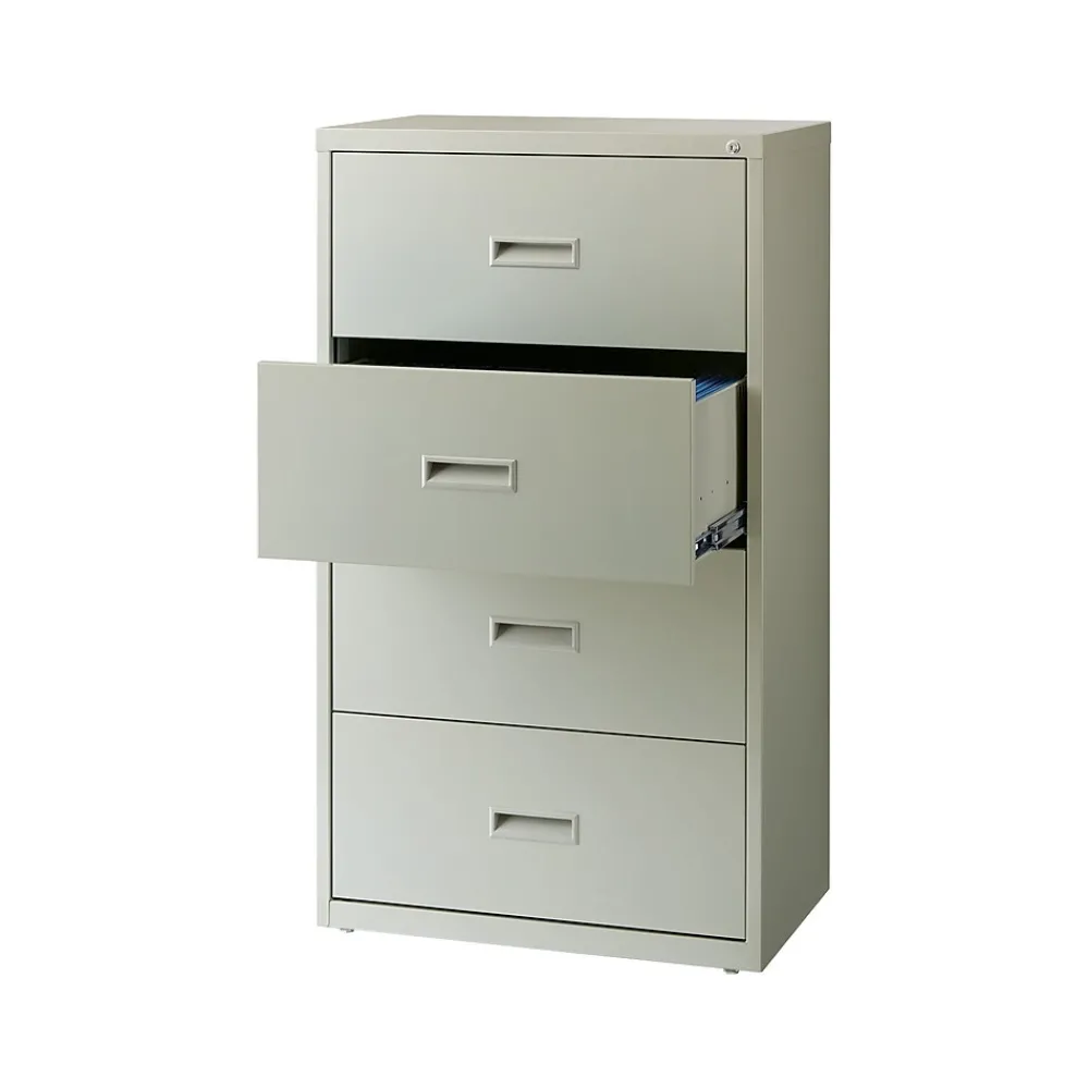 File Cabinets*Hirsh HL1000 Series 4-Drawer Lateral File Cabinet, Letter/Legal Size, Lockable, 52.5"H x 30"W x 18.63"D, Light Gray (19440)