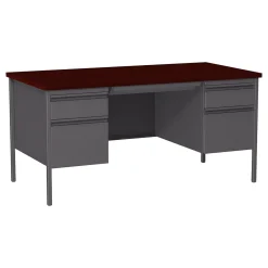 Computer Desks*Hirsh 60"W Double-Pedestal Computer Desk, Charcoal/Mahogany (20102)